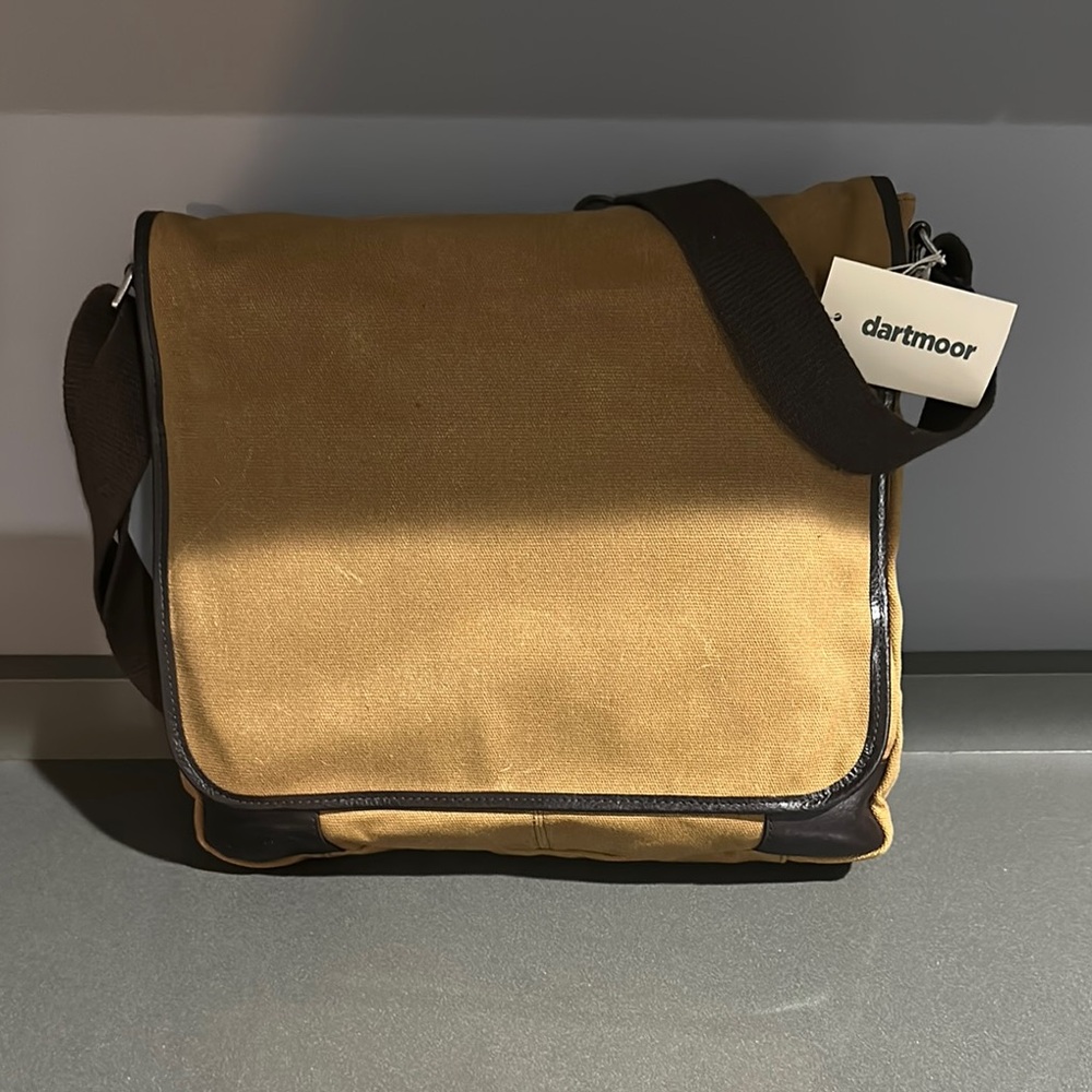 NEW! Tan and Brown Messenger Bag with Flap-Over Design and Adjustable Strap